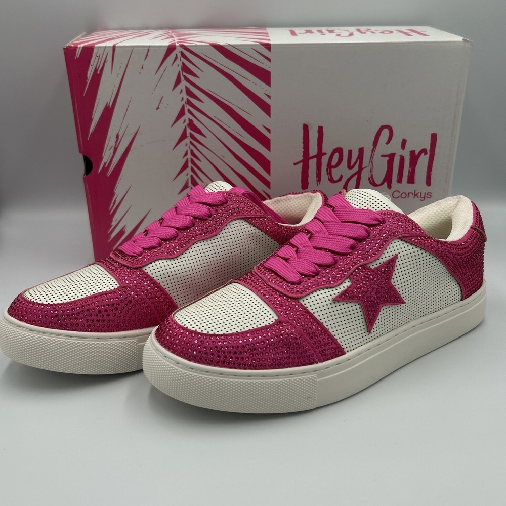 Pink White Star Low Top Sneakers Corkys Rhinestone Barbie Bride Prom Glam